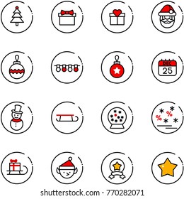 line vector icon set - christmas tree vector, gift, santa claus, ball, garland, 25 dec calendar, snowman, sleigh, snowball, sale, elf, star medal