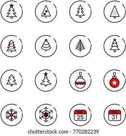 line vector icon set - christmas tree vector, ball, snowflake, 25 dec calendar, 31