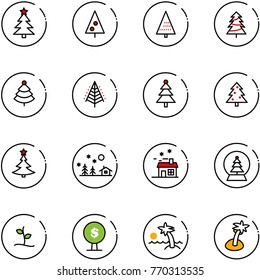 line vector icon set - christmas tree vector, landscape, house, snowball, sproute, money, palm