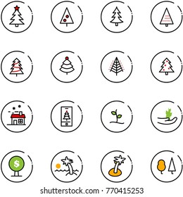 line vector icon set - christmas tree vector, house, mobile, sproute, hand, money, palm, forest