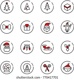 line vector icon set - christmas tree vector, gift, bow, santa claus, garland, sleigh, holly, snowball, stick, elf