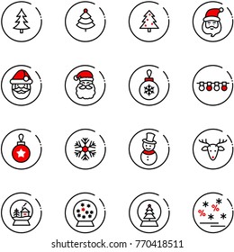 line vector icon set - christmas tree vector, santa claus, ball, garland, snowflake, snowman, deer, snowball house, sale