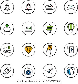 line vector icon set - christmas tree vector, snowmobile, pill, piggy bank, account statistics, signpost, air balloon, growth, diamond, kite, power, usb wi fi, camera, paper plane, basketball