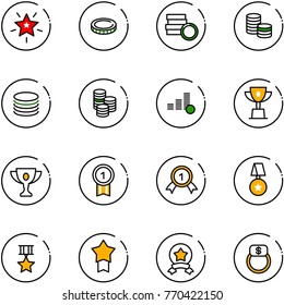 line vector icon set - christmas star vector, coin, win cup, gold, medal, finger ring