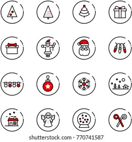 line vector icon set - christmas tree vector, gift, santa claus, garland, ball, snowflake, landscape, house, angel, snowball, stick