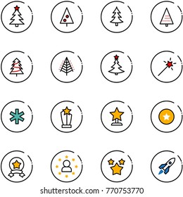 line vector icon set - christmas tree vector, Magic wand, ambulance star, award, medal, man, stars, rocket
