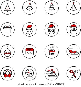 line vector icon set - christmas tree vector, gift, santa claus, ball, 25 dec calendar, house, sleigh, wreath, snowball, stick