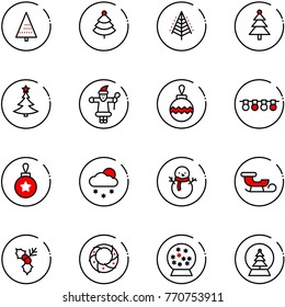 line vector icon set - christmas tree vector, santa claus, ball, garland, snowfall, snowman, sleigh, holly, wreath, snowball