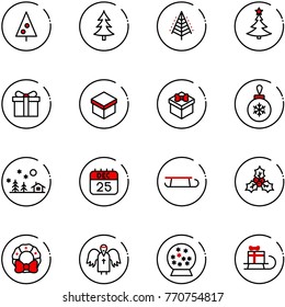 line vector icon set - christmas tree vector, gift, ball, landscape, 25 dec calendar, sleigh, holly, wreath, angel, snowball