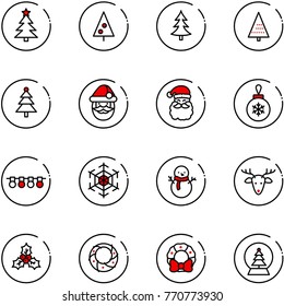 line vector icon set - christmas tree vector, santa claus, ball, garland, snowflake, snowman, deer, holly, wreath, snowball
