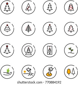 line vector icon set - christmas tree vector, snowball, mobile, sproute, hand, palm, forest