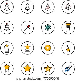 line vector icon set - christmas tree vector, Magic wand, ambulance star, award, medal, starfish, rocket