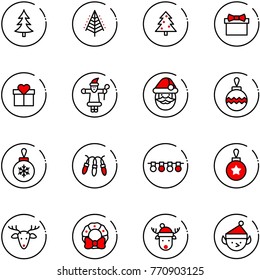 line vector icon set - christmas tree vector, gift, santa claus, ball, garland, deer, wreath, hat, elf