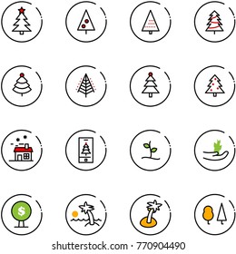 line vector icon set - christmas tree vector, house, mobile, sproute, hand, money, palm, forest