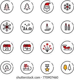 line vector icon set - christmas tree vector, santa claus, snowflake, landscape, candle, 25 dec calendar, firework, sleigh, merry message, gift, star medal, forest