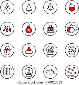 line vector icon set - christmas tree vector, glove, garland, ball, fireplace, gloves, snowman, hat, snowball house, ski, snowmobile, sale