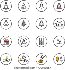 line vector icon set - christmas tree vector, landscape, house, snowball, mobile, sproute, hand, palm, forest