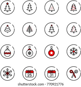 line vector icon set - christmas tree vector, ball, snowflake, 25 dec calendar, 31, santa stick