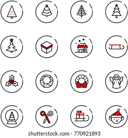 line vector icon set - christmas tree vector, gift, house, sleigh, holly, wreath, angel, snowball, santa stick, elf