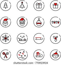line vector icon set - christmas tree vector, gift, santa claus, ball, garland, snowflake, landscape, sleigh, holly, stick, sale, elf