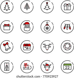 line vector icon set - christmas tree vector, gift, santa claus, ball, garland, bell, calendar, deer, wreath, mobile, sleigh, hat