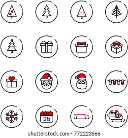 line vector icon set - christmas tree vector, gift, santa claus, garland, snowflake, 25 dec calendar, sleigh