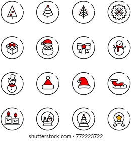 line vector icon set - christmas tree vector, firework, gift, santa claus, bow, snowman, hat, sleigh, candle, snowball house, star medal