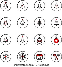 line vector icon set - christmas tree vector, ball, snowflake, 31 dec calendar, santa stick