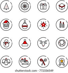 line vector icon set - christmas tree vector, firework, gift, santa claus, ball, star, candle, snowman, hat, deer, wreath, angel, sleigh, stick, medal