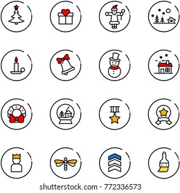 line vector icon set - christmas tree vector, gift, santa claus, landscape, candle, bell, snowman, house, wreath, snowball, star medal, king, dragonfly, chevron, brush