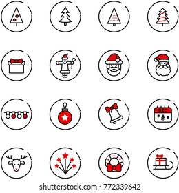 line vector icon set - christmas tree vector, gift, santa claus, garland, ball, bell, calendar, deer, firework, wreath, sleigh