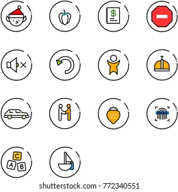 line vector icon set - christmas elf vector, sweet pepper, annual report, no way road sign, volume off, undo, success, crown, limousine, agreement, strawberry, fingerprint scanner, abc cube