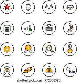 line vector icon set - christmas star vector, bitcoin, monero, coin, money chest, golden branch, medal, gold, crown, constructor blocks