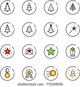 line vector icon set - christmas tree vector, Magic wand, star, letter, award, medal, first satellite, man