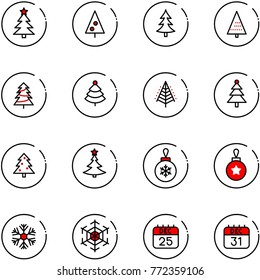 line vector icon set - christmas tree vector, ball, snowflake, 25 dec calendar, 31