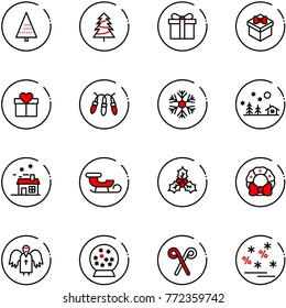 line vector icon set - christmas tree vector, gift, garland, snowflake, landscape, house, sleigh, holly, wreath, angel, snowball, santa stick, sale