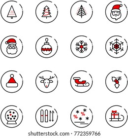 line vector icon set - christmas tree vector, santa claus, ball, snowflake, hat, deer, sleigh, holly, snowball, ski, sale, gift