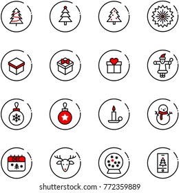 line vector icon set - christmas tree vector, firework, gift, santa claus, ball, candle, snowman, calendar, deer, snowball, mobile