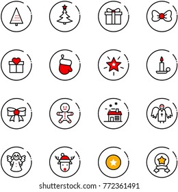 line vector icon set - christmas tree vector, gift, bow, glove, star, candle, cake man, house, angel, deer hat, medal