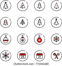 line vector icon set - christmas tree vector, ball, snowflake, 25 dec calendar, 31, santa stick