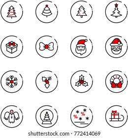 line vector icon set - christmas tree vector, gift, bow, santa claus, snowflake, holly, wreath, angel, snowball, sale, sleigh