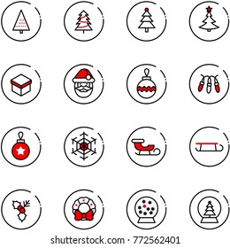 line vector icon set - christmas tree vector, gift, santa claus, ball, garland, snowflake, sleigh, holly, wreath, snowball