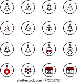 line vector icon set - christmas tree vector, ball, snowflake, 25 dec calendar, 31
