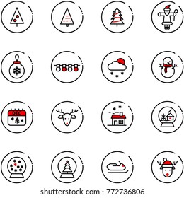 line vector icon set - christmas tree vector, santa claus, ball, garland, snowfall, snowman, calendar, deer, house, snowball, snowmobile, hat
