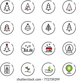 line vector icon set - christmas tree vector, landscape, house, snowball, mobile, sproute, hand, money