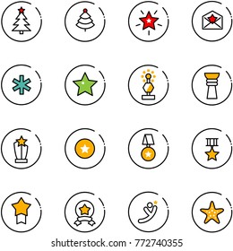 line vector icon set - christmas tree vector, star, letter, ambulance, award, medal, flying man, starfish