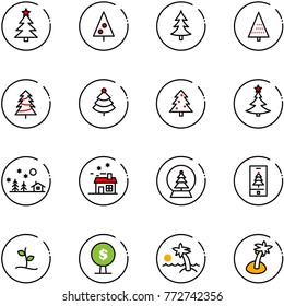 line vector icon set - christmas tree vector, landscape, house, snowball, mobile, sproute, money, palm