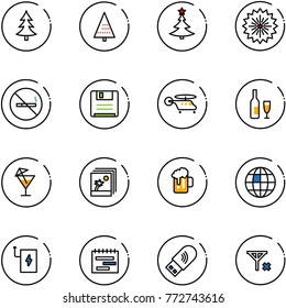 line vector icon set - christmas tree vector, firework, no smoking sign, save, helicopter, wine, drink, photo, beer, globe, power bank, terms plan, usb wi fi, signal
