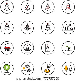 line vector icon set - christmas tree vector, landscape, house, snowball, mobile, sproute, money, palm, forest