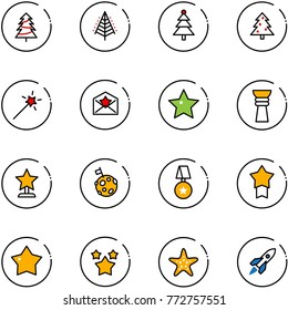 line vector icon set - christmas tree vector, Magic wand, star letter, award, moon flag, medal, stars, starfish, rocket